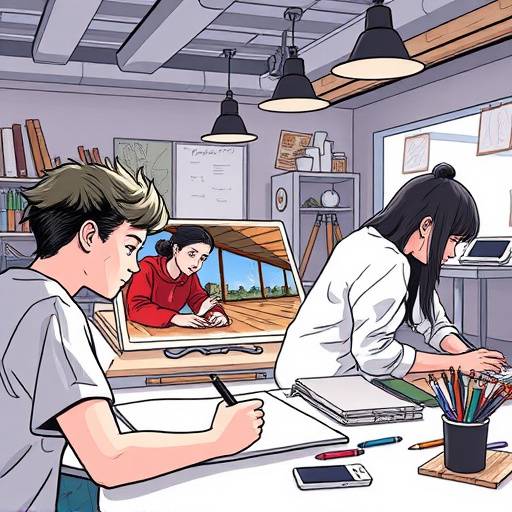 アニメーターコースの学生が真剣に作画に取り組んでいる様子